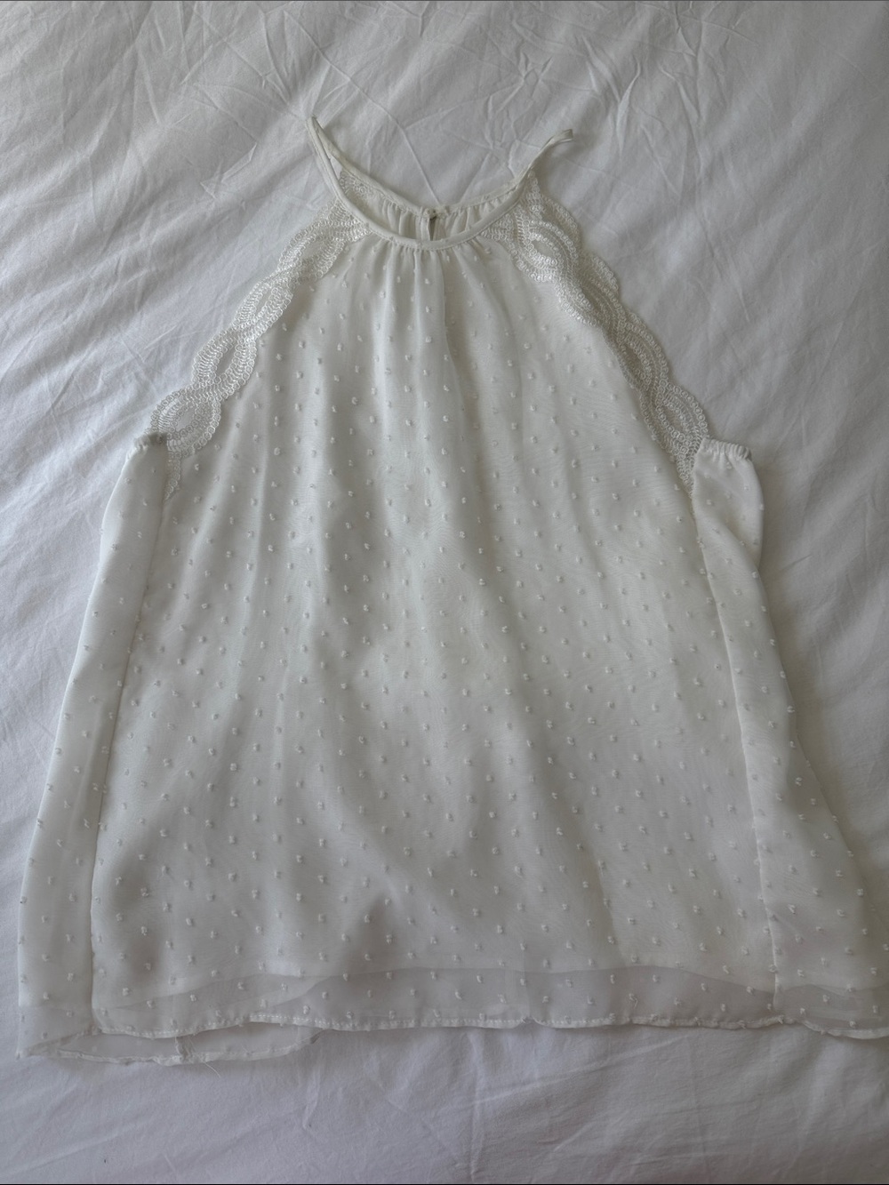 White Swiss Dot Lace-Trim Halter Top